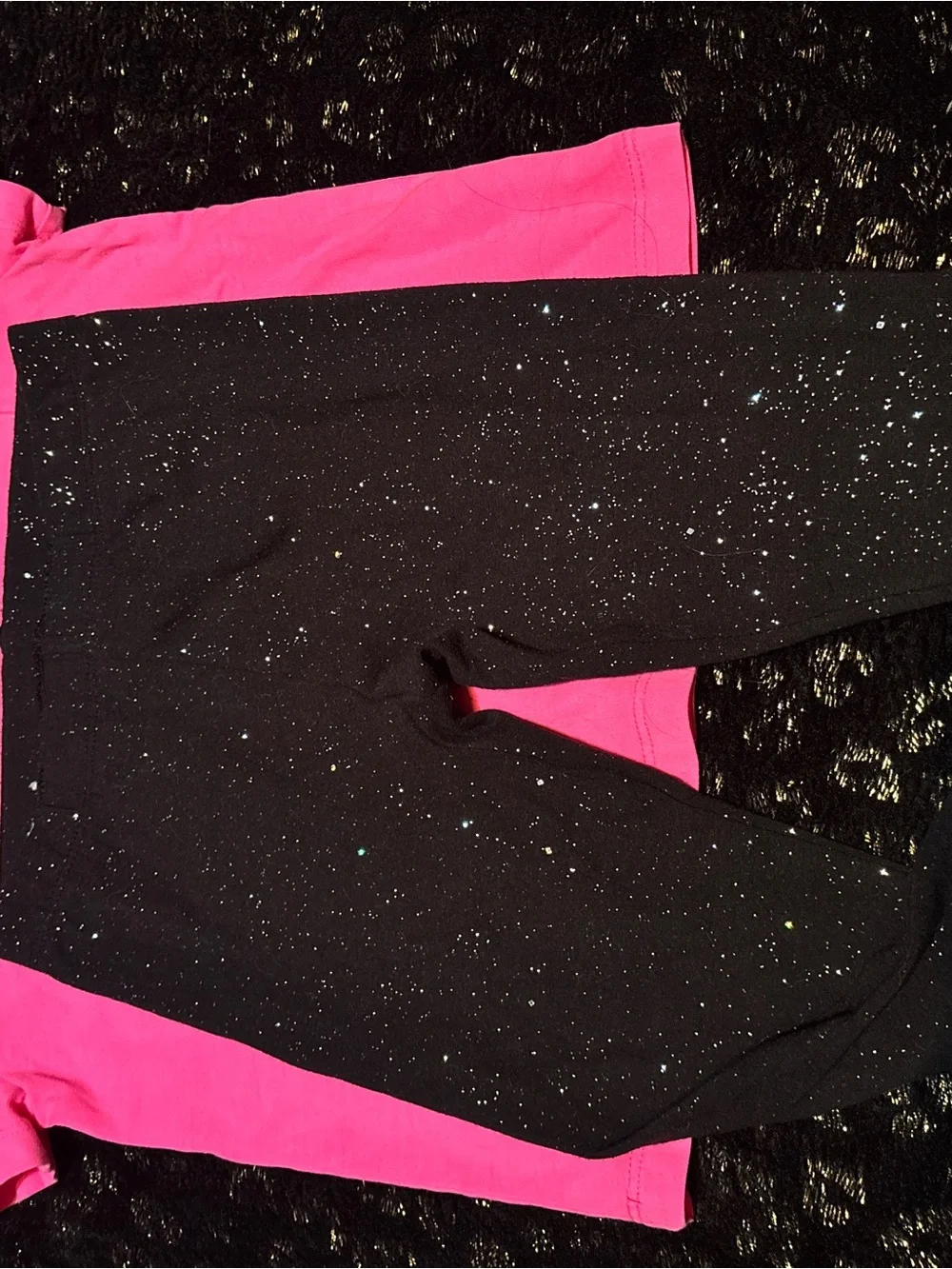 NWT Cat & Jack Hot Pink Tee with Black Sparkle Leggings